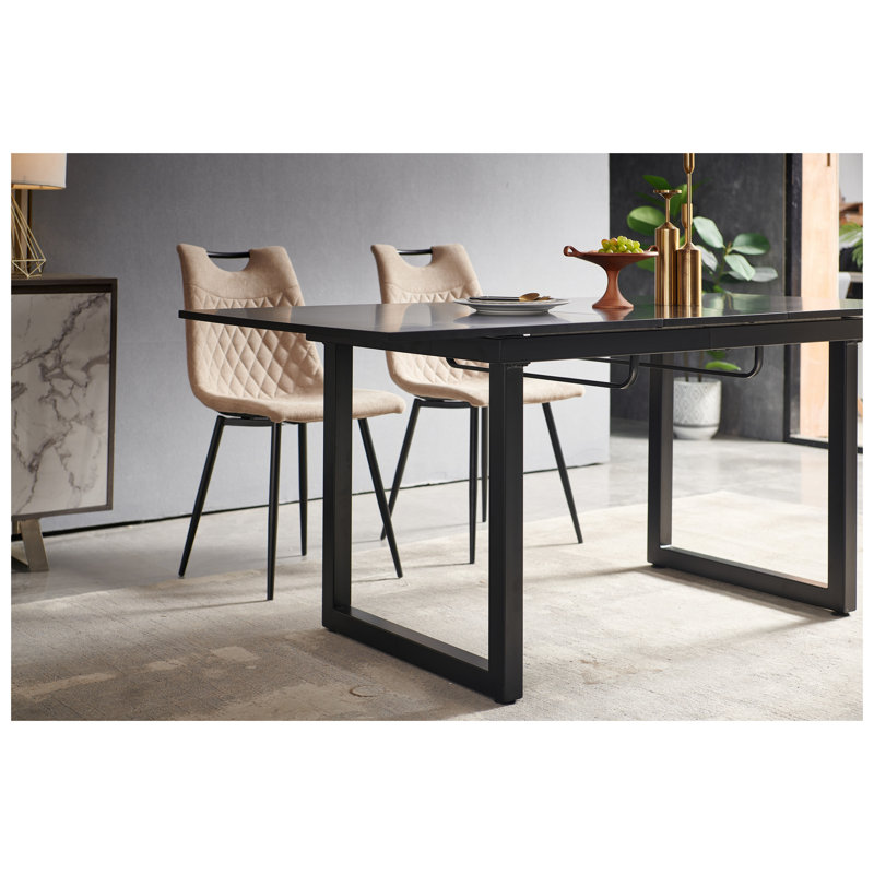 Black Square Extendable Dining Table with Metal Legs