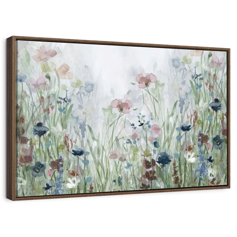Champs de fleurs sauvages, 13 po x 9 po, Cadre flottant en noyer