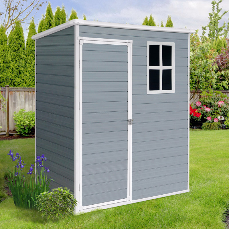5Ft X 3Ft Resin Outdoor Storage Shed Plastic Garden Sheds With Floor And Lockable Door, Gray