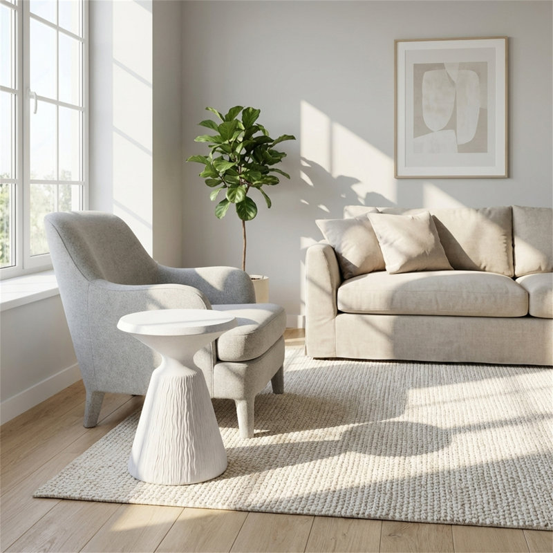 Table d'appoint d'extérieur, petit tabouret en béton avec une finition en pierre patinée, table d'appoint / table basse de style nordique moderne, table d'appoint décorative, table en forme de tambour, convient pour une utilisation intérieure et extérieure