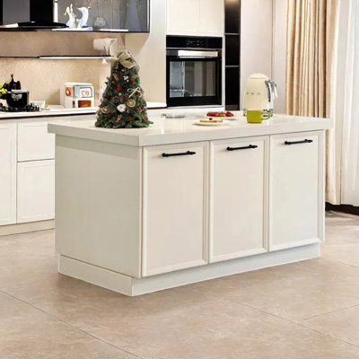 55.11"" White Kitchen Island with Marble Top and Solid Wood Base -  Artistic Soul XKX Premium Furniture, SHZ4FEZV