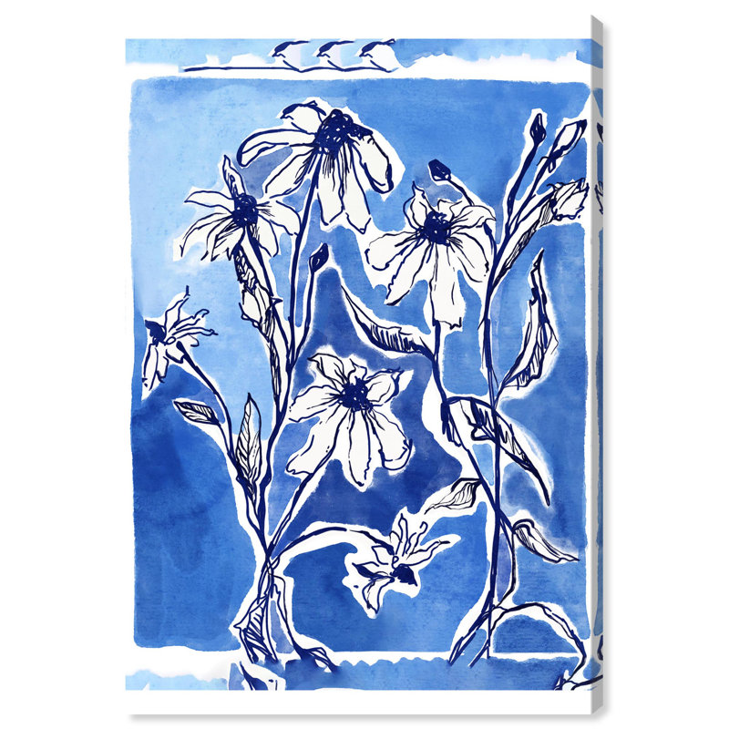 «Cobalt Floral Blue Decor» par Art Remedy, H 20 po x l 16 po, Toile tendue avec châssis