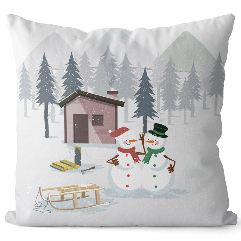 Linen Throw Pillow Cover, White Snow Scene Pattern, 18x18 Inches - NTBAY