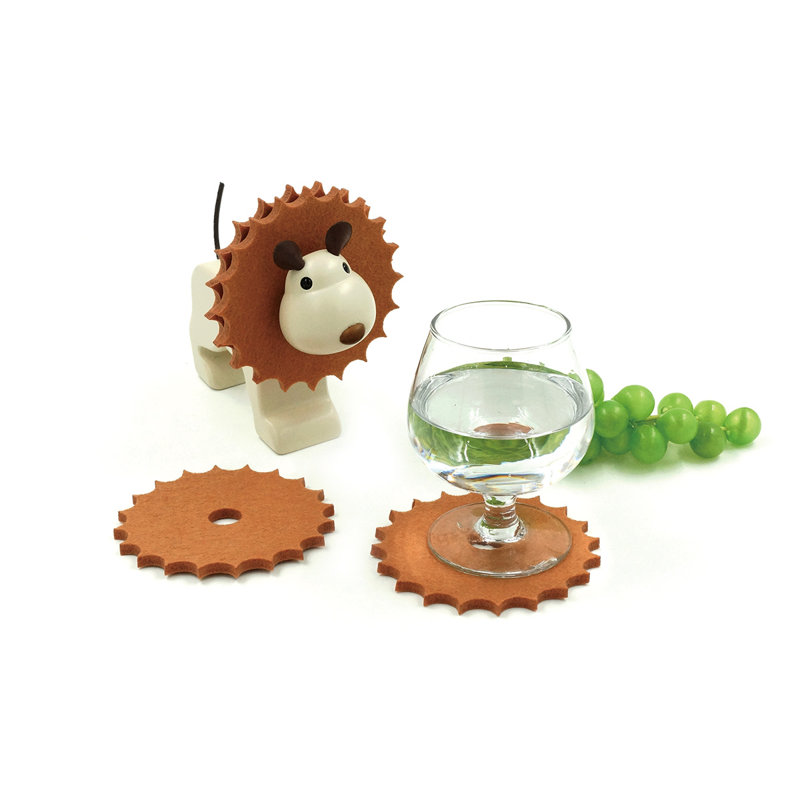 Ensemble 5 pièces de porte-verres en bois lion