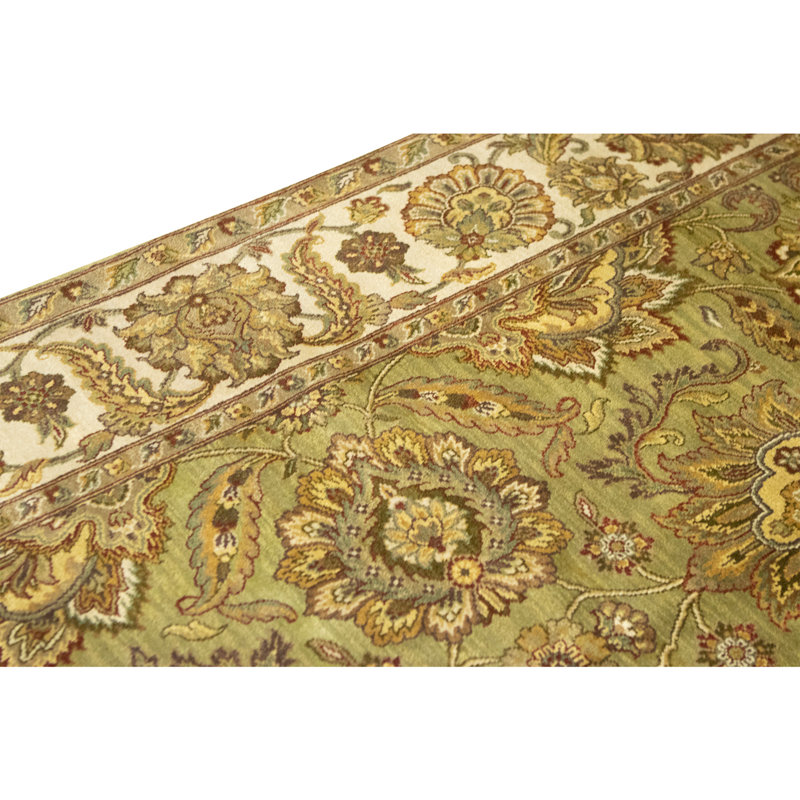 Tapis vert et ivoire noué à la main de haute qualité