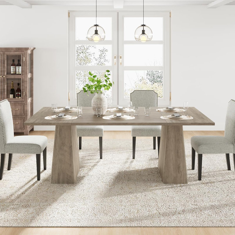 Table de salle à manger rectangulaire 71 "pour 6 à 8 personnes - table de cuisine moderne en bois avec pieds robustes et robustes, mobilier de salle à manger résistant aux égratignures, table grise Only)