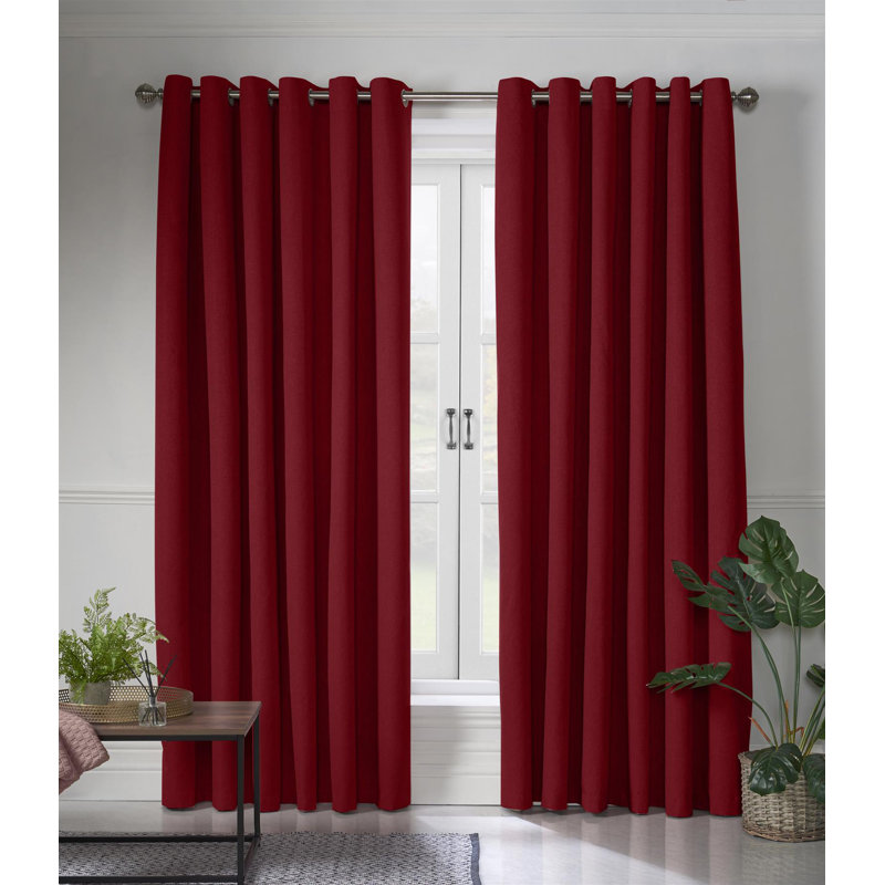 Bechard Blackout Linen Look Ring Top Curtains, 228cm Width x 228cm Drop, Red