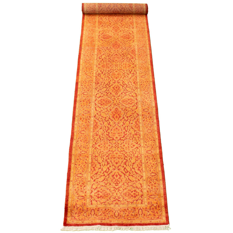 Tapis de couloir en laine noué à la main de conception unique noué à la main new age de style persan 18/20 orange 2 pi 6 po x 14 pi tapis décoratif
