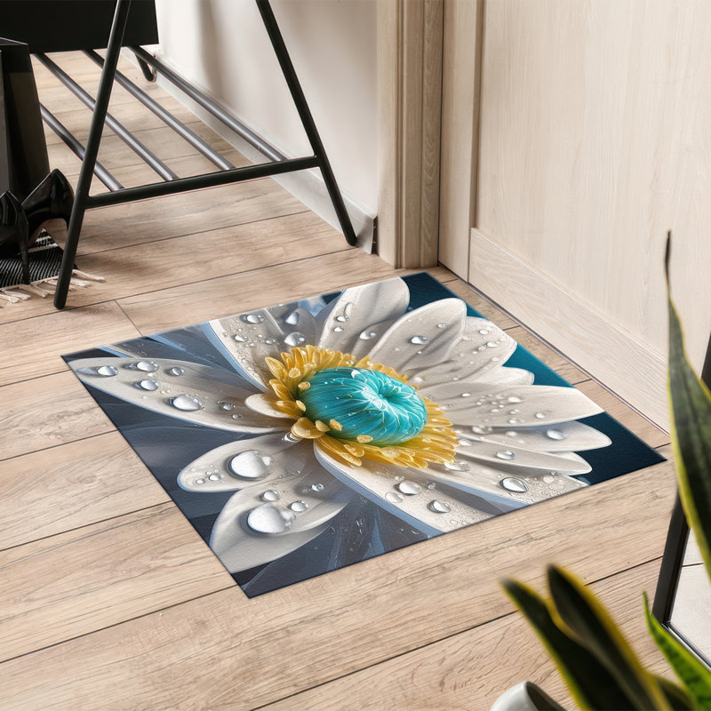 Chic Floral Design Non Woven Thin Type Printed Rug for Home and Office Decor Enhancing the Coziness of Your Space in Subtle Hues of Blue and Grey