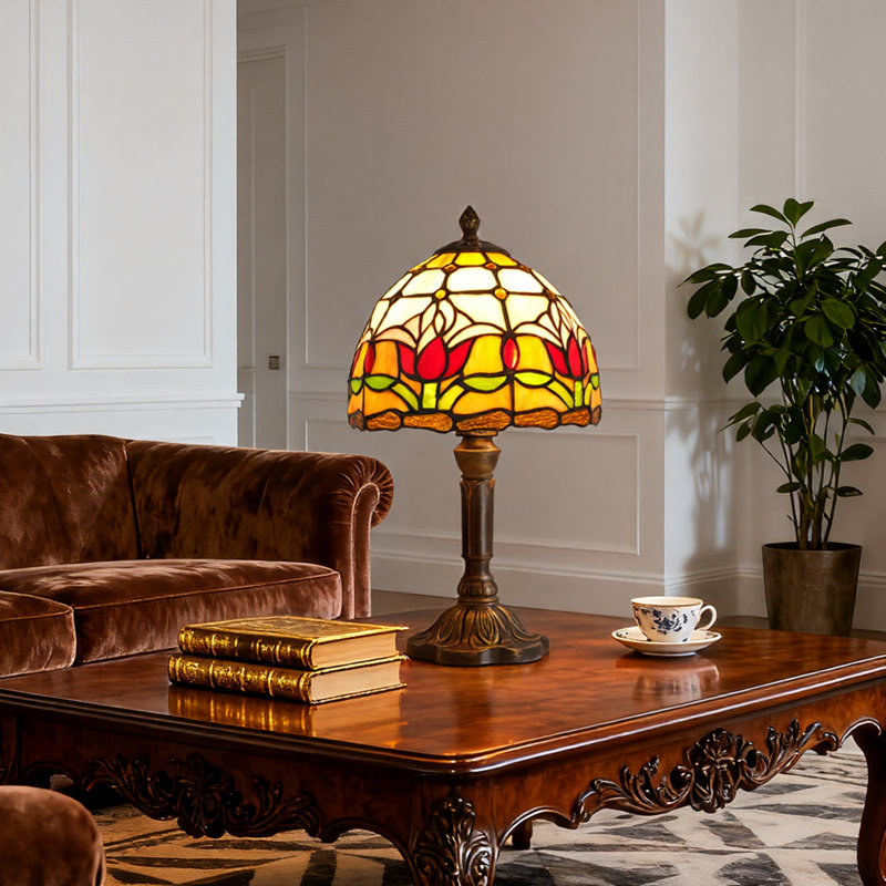 Petite lampe de table en verre coloré 7,87 pouces, base en résine E26 lumière chaude