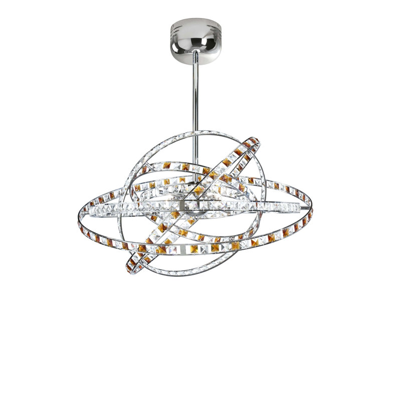 Pendant light 15-flame, Crystal, amber and polished chrome