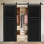 Porte de grange coulissante double en panneau de fibres à densité moyenne noyer noir 2 panneaux de 96 po x 82 po avec quincaillerie Double Modern-130849282-130849284-130851734