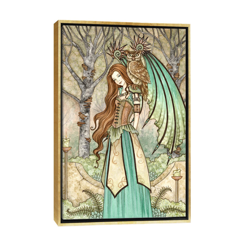 Jardin de la sagesse, Toile avec cadre flottant or, H 40 po x l 26 po x P 1,5 po, Pas de tapis