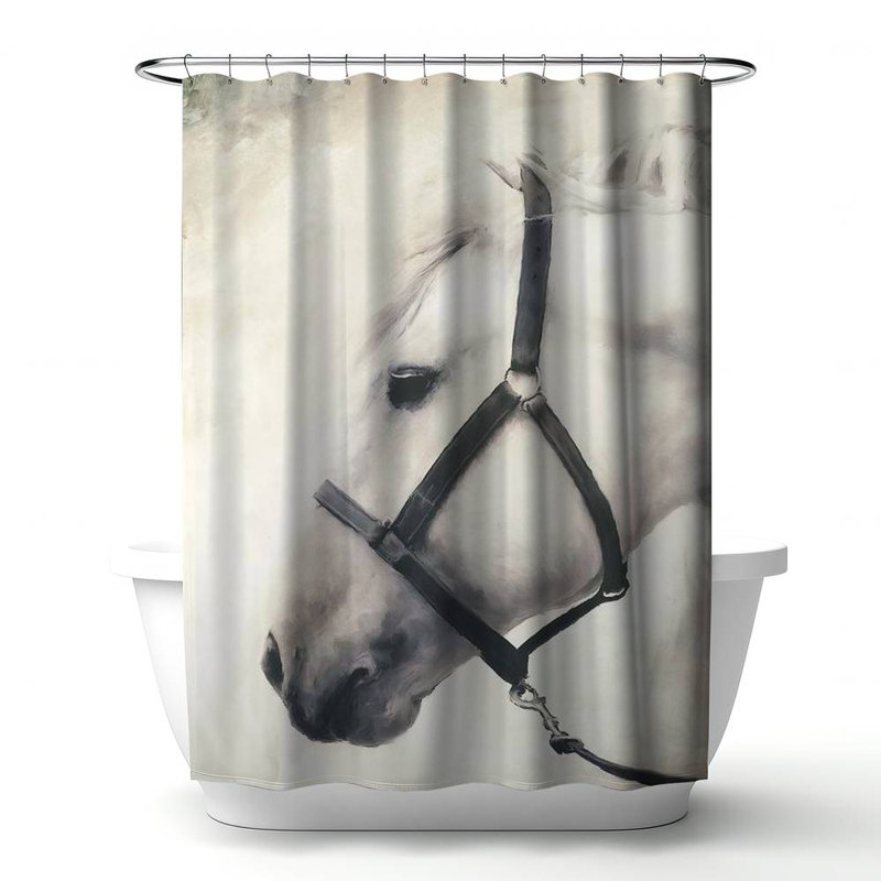 Shower Curtain AN63 – Polyester Shower Curtain, Dye Sublimation Print, 71" W × 74" L, Beige/White