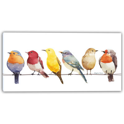 Colourful Birds on a Wire Watercolor Canvas Wall Art