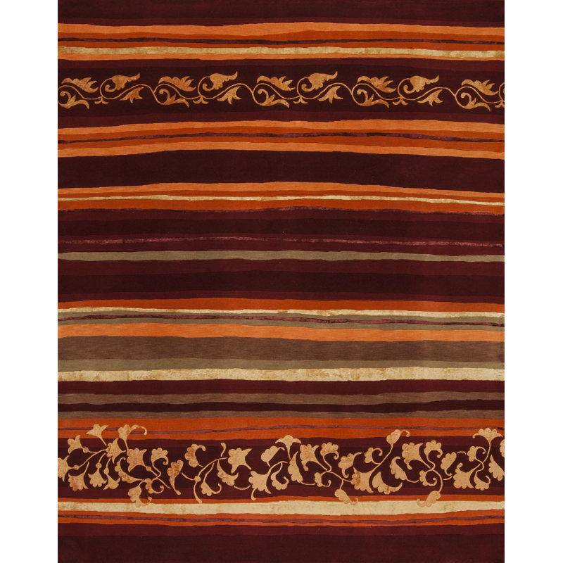 Presidential Hand Knotted Striped Area Rug in Red/Orange, Rectangle 4' x 6'