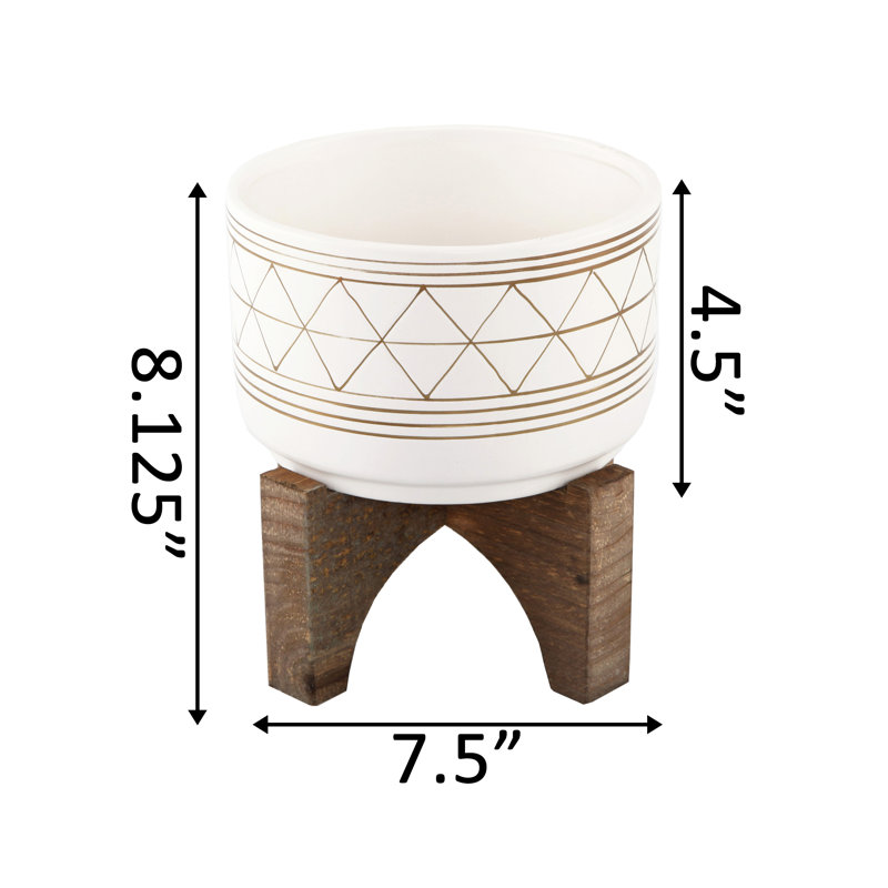 Pot à fleurs en céramique Angelyka, Blanc/doré, H 8,13 po x l 7,5 po x P 7,5 po