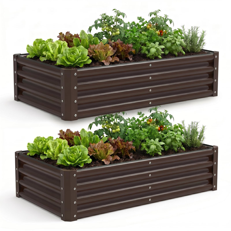 Ensemble de 2 lits de jardin surélevés 4 x 2 x 1 pi, jardinières en acier galvanisé brun avec fond ouvert, profondeur 12 po