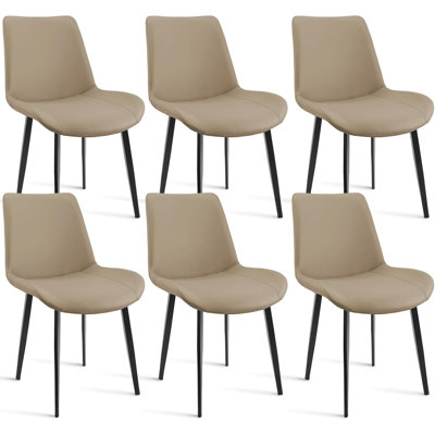Chaises de salle à manger rembourrées modernes en cuir synthétique avec pieds robustes en métal (ensemble de 6)