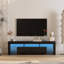 Meuble télé ultrabrillant avec lumières DEL pour téléviseur de 65 po ou moins, console de télévision moderne avec armoires de rangement pour le salon-1425899828