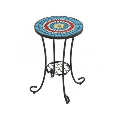 Patio Side Table With Shelf,Blue+Black