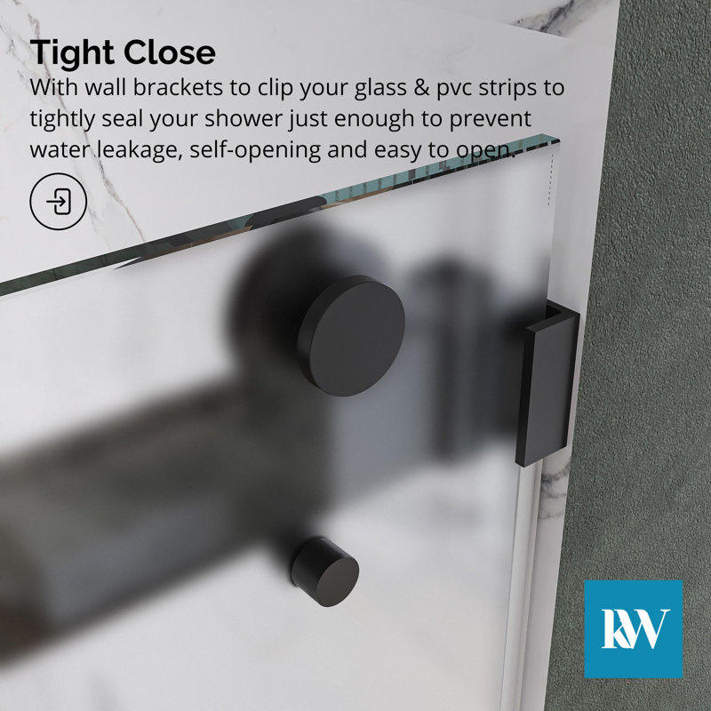 Porte de douche coulissante double sans cadre avec verre gravé à l'acide Catalyst, Noir mat