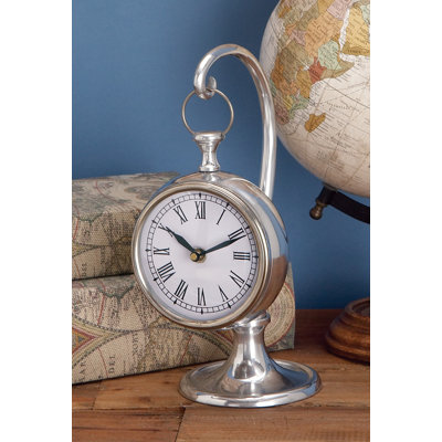 Coastal Roman Numeral Metal Quartz Movement / Crystal Tabletop Clock in Silver