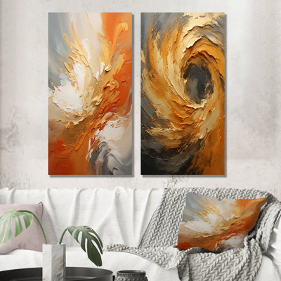 Golden Golden Surge - ensemble de 2 impressions sur toile à spirales abstraites