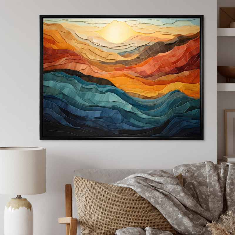 Paysage de montagnes corail bleu sarcelle audacieux - art mural montagne - vallée de Bold, H 24 po x l 32 po, Noir