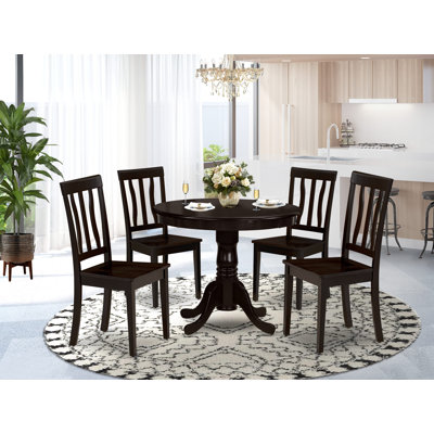 5 Piece Dinette Set for 4 Includes a Round Kitchen Table with Pedestal and 4 Dining Chairs, 36x36 Inch, Cappuccino