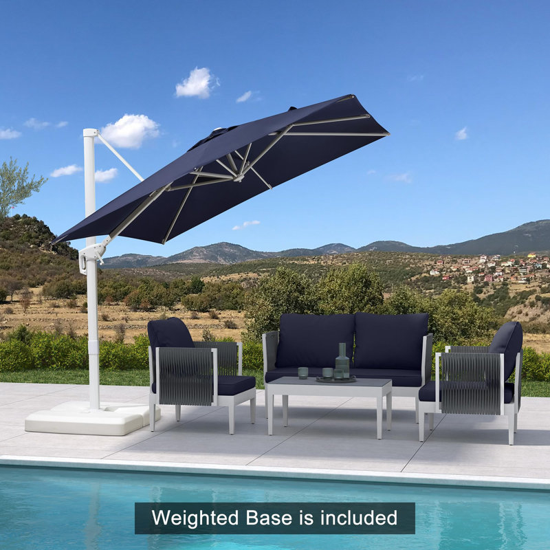 Parasol carré blanc en polyester 8 pi avec base et rotation à 360 °, 96" W x 96" D, Marine