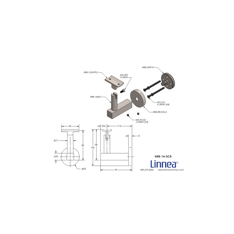 Support de main courante à fixation en surface avec rosette ronde et plaque incurvée, Acier inoxydable poli