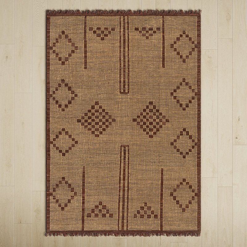 Rectangle Samson Moroccan Handmade Flatweave Area Rug in Brown/Camel, Rectangle 6' x 9'