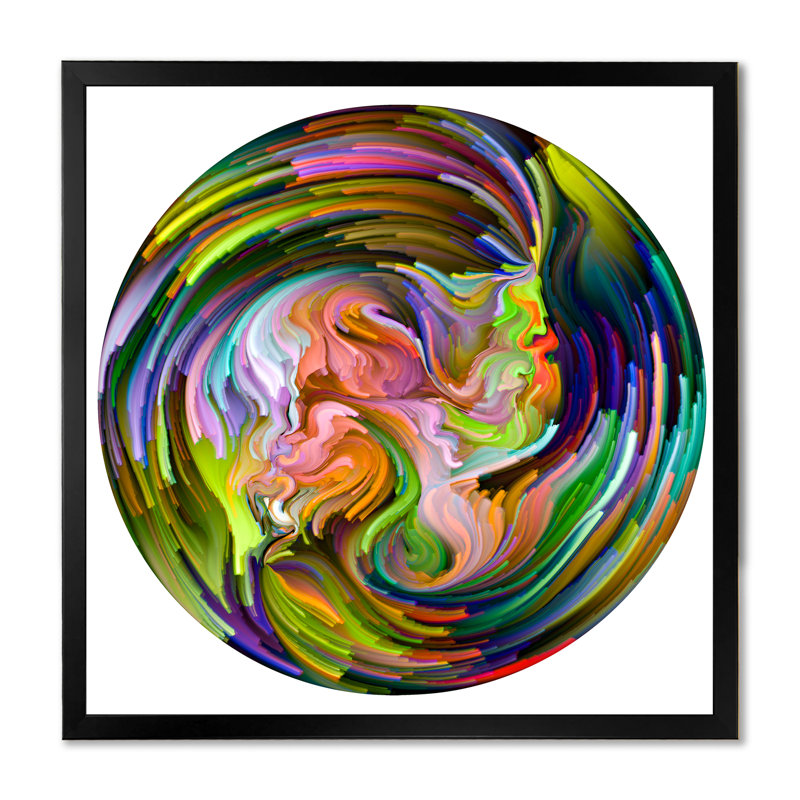 Cercle coloré liquide II - reproduction d'art sur toile, Cadre photo noir, H 16 po x l 16 po x P 1 po