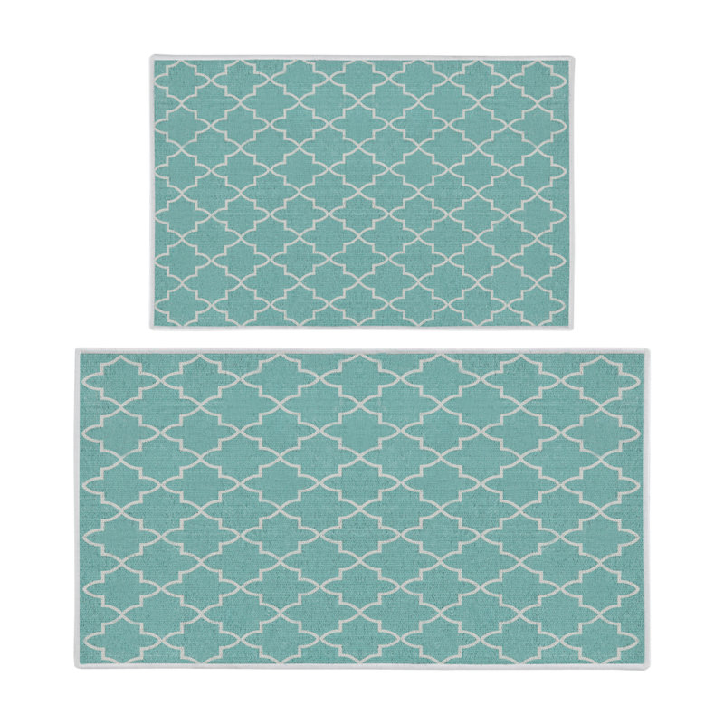 Devlan Geometric Non-Skid Kitchen Mat, Turquoise