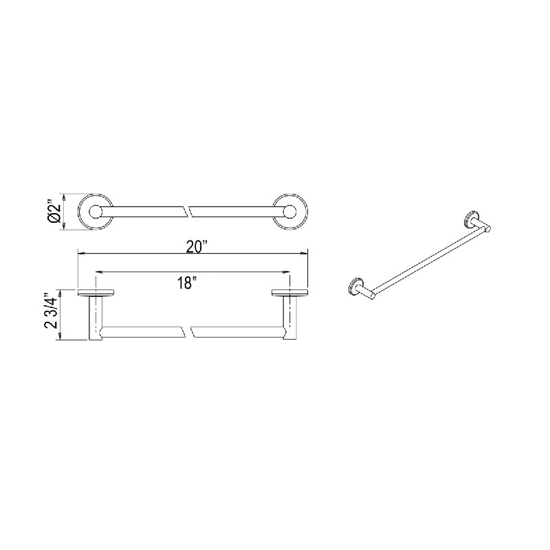 Lombardia® Towel Bar, 2" H x 18" L x 2.75" D, Polished Chrome