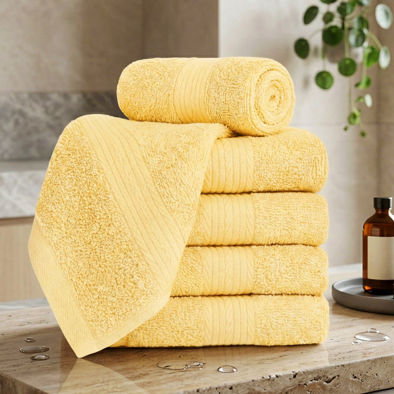 100% Cotton Washcloth 12 x 12 Inch Highly Absorbent, Yellow