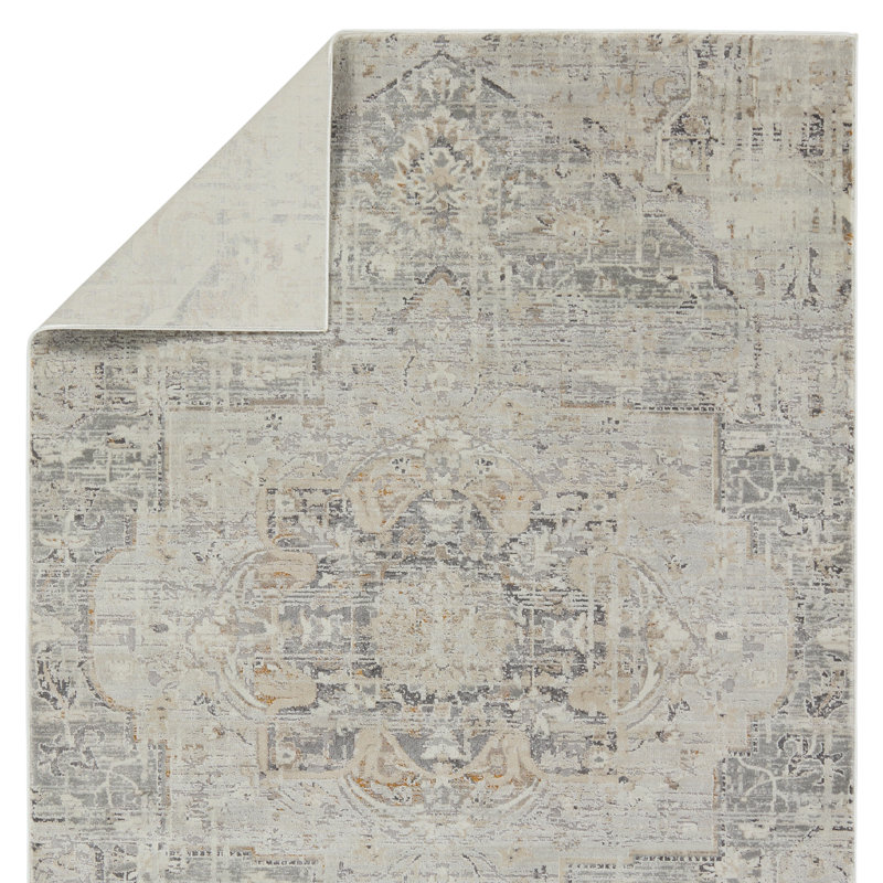 Tapis oriental gris / beige en polypropylène tissé à la machine Rectangle Toilon, Rectangle 5 pi 11 po x 8 pi 11 po