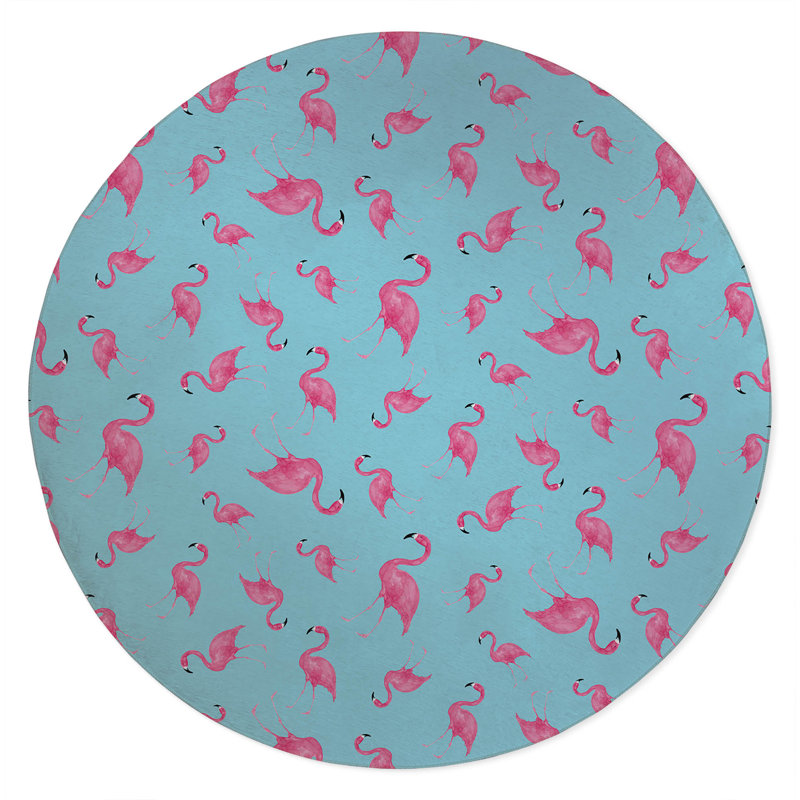 Summer Flamingo Outdoor Rug, Round 5'