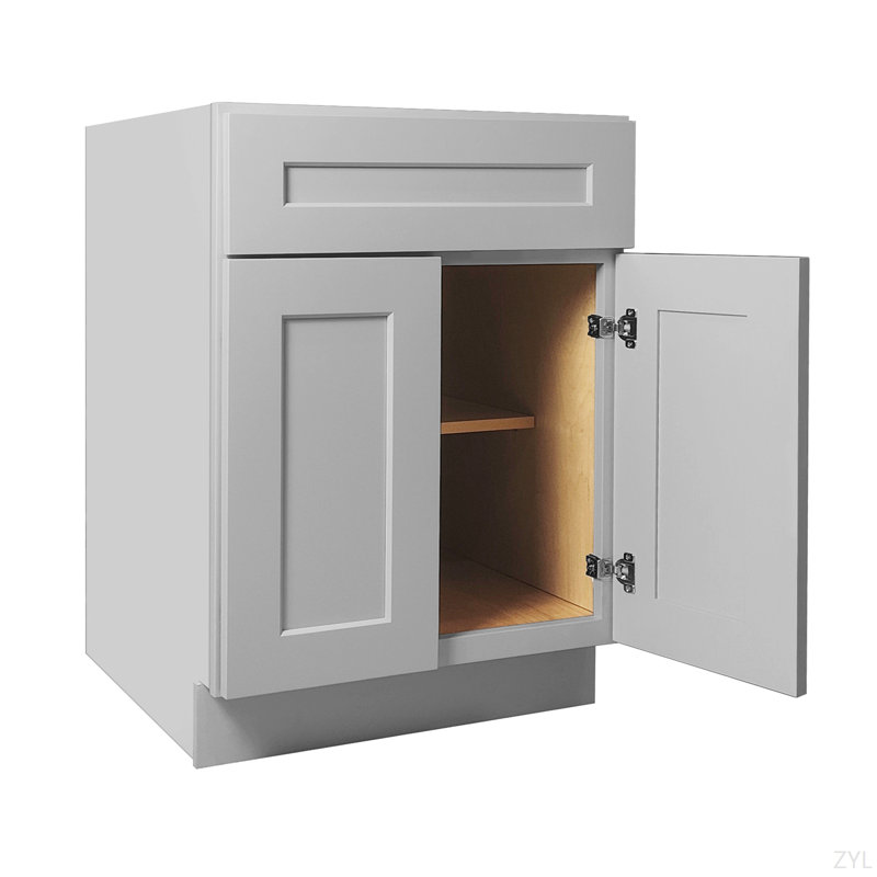 Armoire de base en bois massif gris clair Shaker, pour la cuisine, la buanderie et la salle de bain Tablettes réglables prêtes à assembler