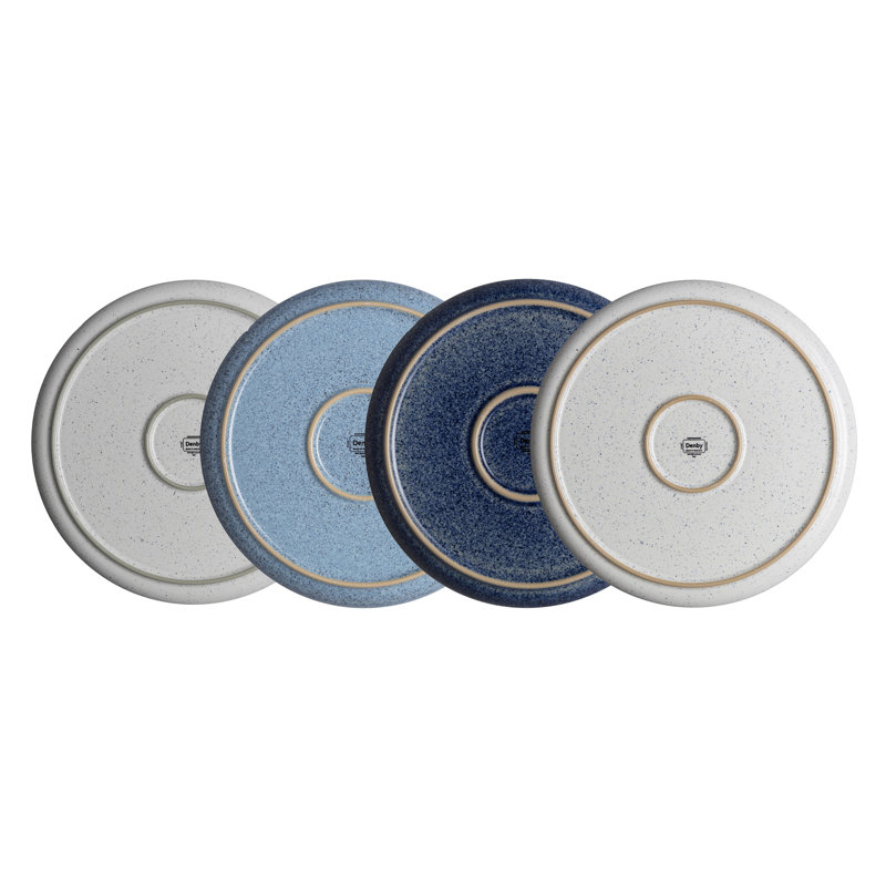 Handcrafted Blue Ceramic Coupe Dinner Plates Set of Four