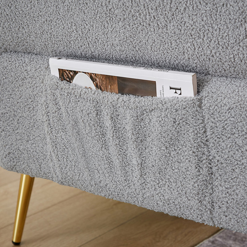 Canapé-lit d'appoint moderne rembourré avec poche latérale, canapé-lit pliant, canapé de salon, Ourson gris