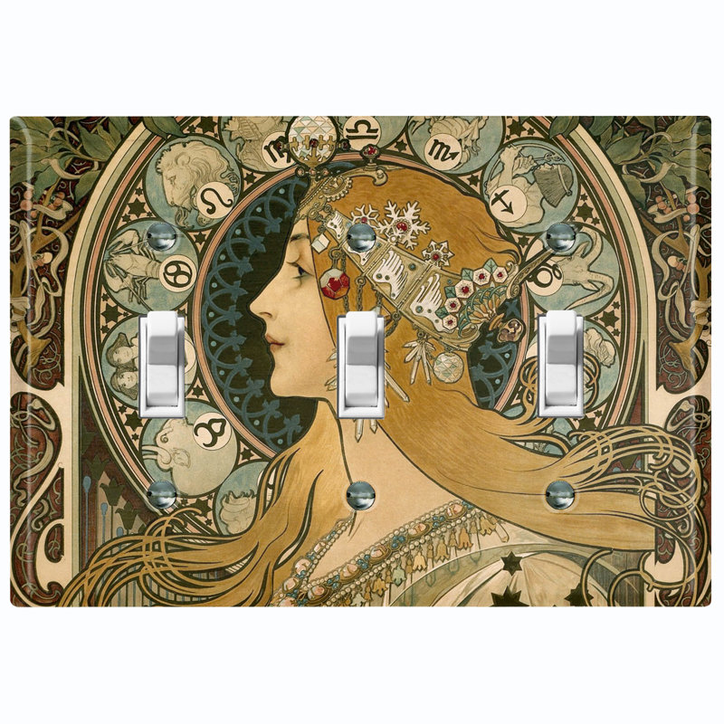 Magnifique plaque murale à 3 interrupteurs à bascule Art Nouveau