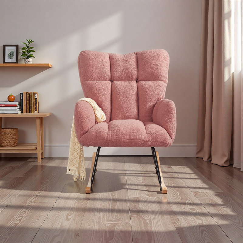 Fauteuil berçant et oscillant rembourré et rembourré en tissu, Rose