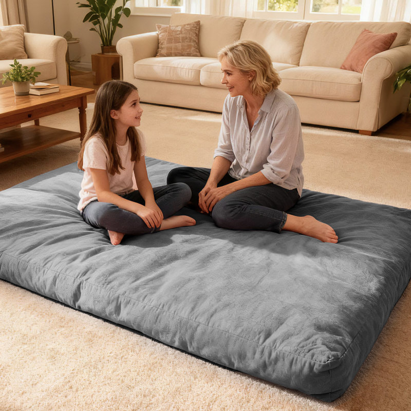 2-In-1 Convertible Bean Bag Chair, Gray, 23.6" H x 35.4" W x 35.4" D