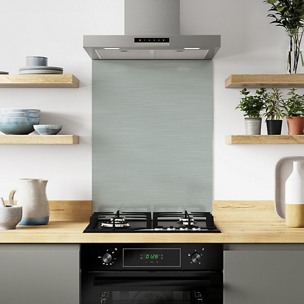 Aluminium Kitchen Hob Splashback, 80 cm x 60 cm, Brushed Steel/Brushed Titanium