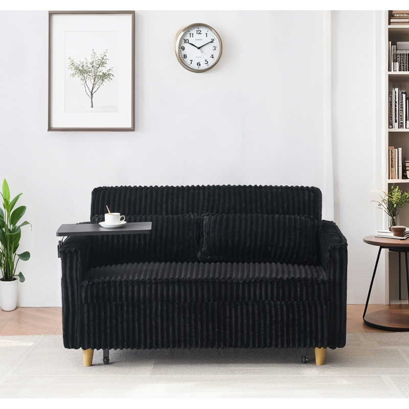 3-In-1 Pull-Push Sofa Bed With Movable Tabletop & USB Ports, Black