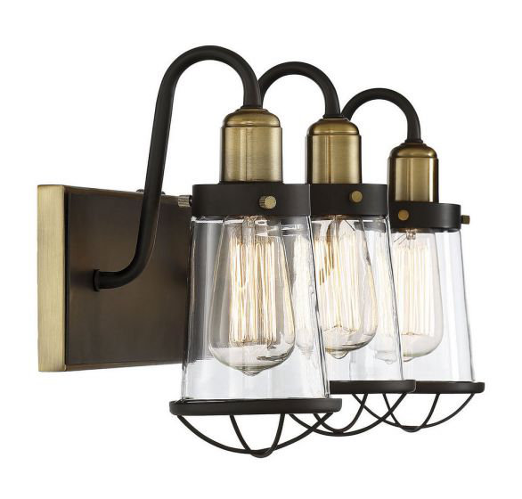 Antoney 3-Light Dimmable Vanity Light in English Bronze & Warm Brass, 10" H x 24" W x 24" D, 3 Lights