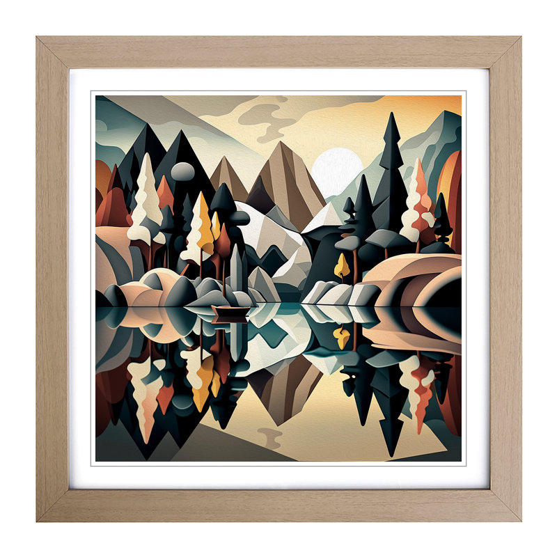 Lake Cubism - Single Picture Frame Print on Wood, Oak