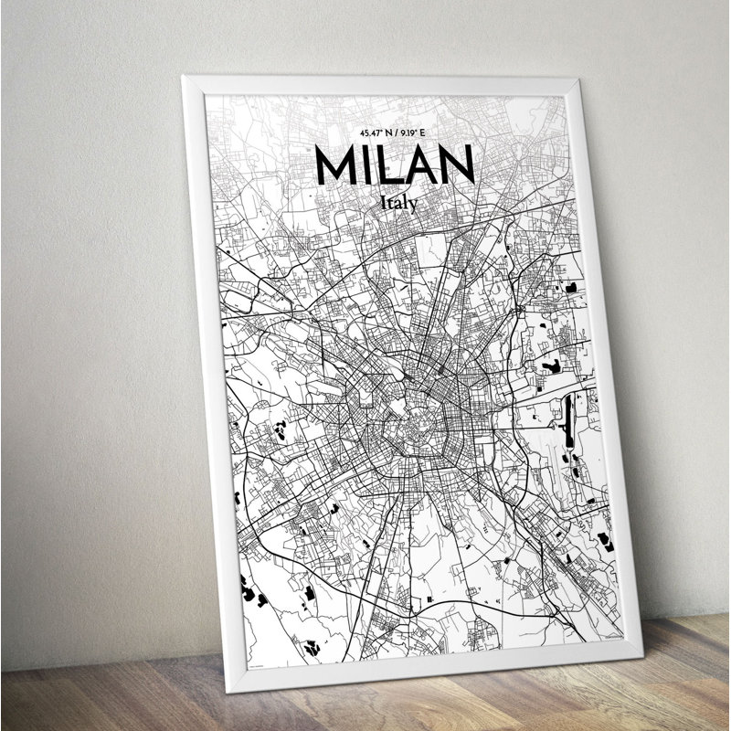 Milan City Map - No Frame Print, 43.2 cm H x 27.9 cm x 0.13 cm D
